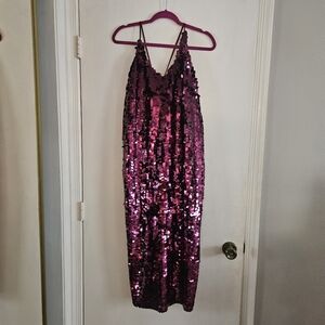 Intimately Free People Paillette Maroon Chunky Sequin Midi Slip Dress medium